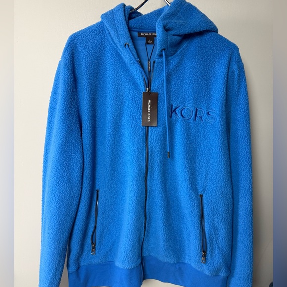 Michael Kors Fleece Full Zip Hoodie NWT w Embroidered Logo New Ship Blue - Picture 5 of 8